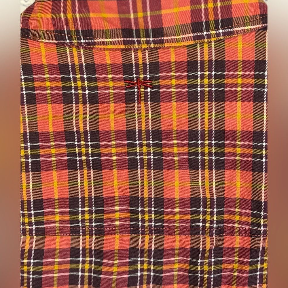 tyler böe Orange Blue Pintuck Button Up Brush Cotton Plaid Cottagecore Shirt 12 - Picture 4 of 10